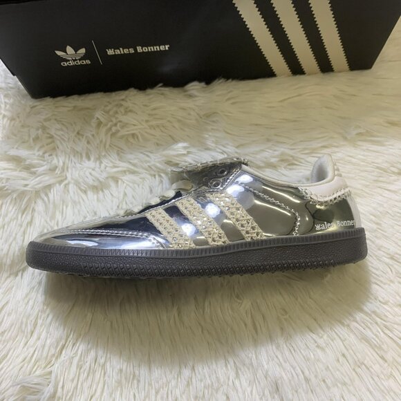 New Adidas Samba x Wales Bonner Silver Metallic Women Sneaker - Picture 2 of 10